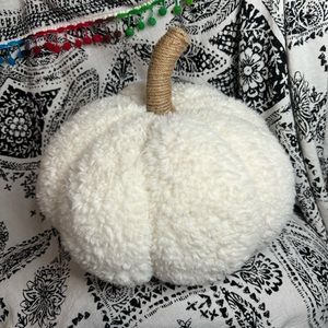 Pottery Barn White Sherpa Cozy Pumpkin Big Pillow 7in x11in Halloween Fall Decor